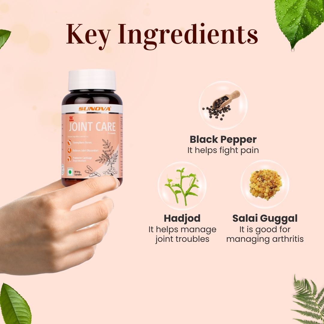 Sunova Joint Care Capsule packaging with box and bottle combo